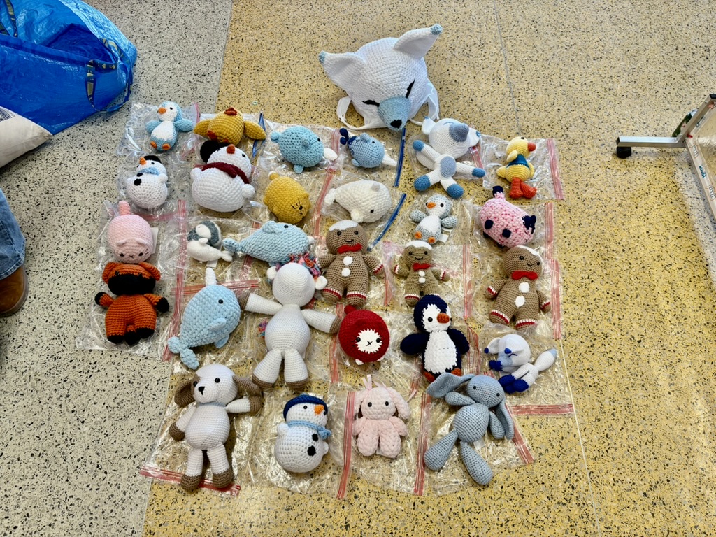 Handmade plushies created for pediatric patients